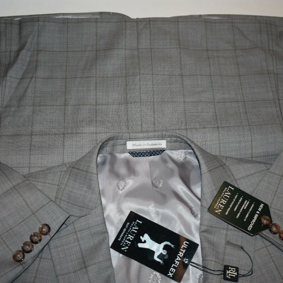 $750 NWT 48R Lauren Ralph Lauren Gray 3 PIECE SUIT - Picture 9 of 11